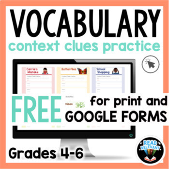 Preview of Context Clues Passages for Vocabulary FREE 4th-6th Grade Print & Google