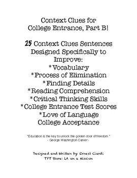 Preview of Context Clues for College Entrance, Part B