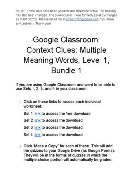 Preview of Context Clues in Google: Multiple Meaning Words, Level 1, Bundle 1, Sets 1-4