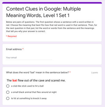 Preview of Context Clues in Google: Multiple Meaning Words, Level 1 - Set 1
