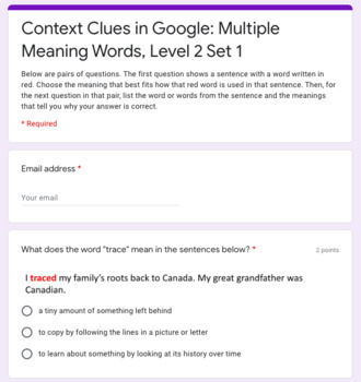 Preview of Context Clues in Google: Multiple Meaning Words, Level 2 - Set 1