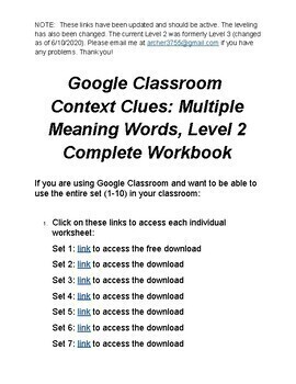 Preview of Context Clues in Google: Multiple Meaning Words Level 2 Workbook (Sets 1-10)