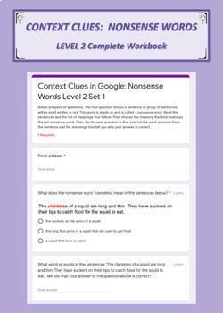 Preview of Context Clues in Google: Nonsense Words Level 2 Complete Workbook (Sets 1-10)