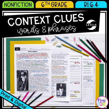 Preview of Context Clues in Nonfiction - 6th Grade Reading Comprehension Passages RI.6.4