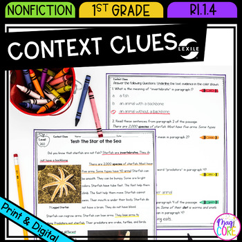 Preview of Context Clues Nonfiction Reading Comprehension Passages Worksheets RI.1.4 RI1.4