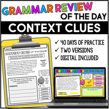 Preview of Context Clues of the Day | Context Clues Practice with Google Slides™