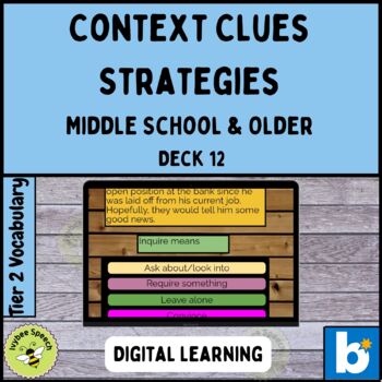 Preview of Context Clues Strategies Vocabulary Middle School Digital Boom Cards Deck 12
