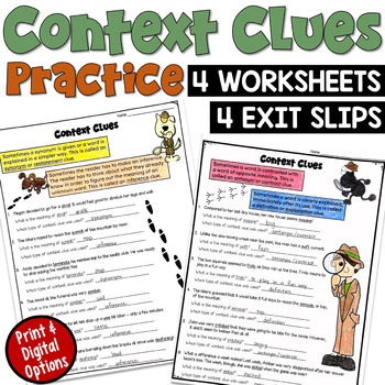 Preview of Context Clues Practice: Worksheets and Exit Tickets for 4th and 5th Grade