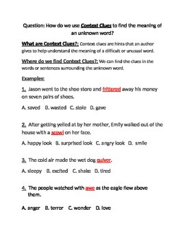 context clues sentences practice