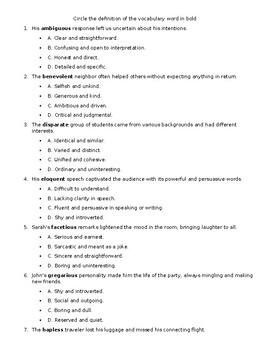 Preview of Context clues vocabulary worksheet and answer key