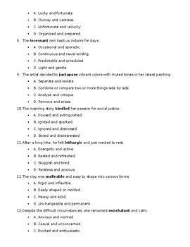 Context clues vocabulary worksheet and answer key by Carla Cirelli