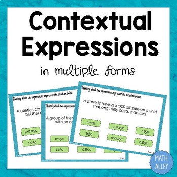 Preview of Contextual Expressions Digital BOOM Cards! (7.EE.A.2)