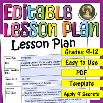 Preview of Contextual Understanding : Editable Lesson Plan for High School