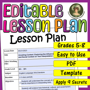 Preview of Contextual Understanding : Editable Lesson Plan for Middle School