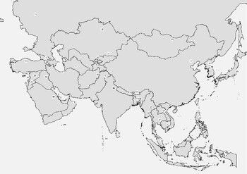 white map of asia continent