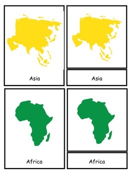 Continent Cards, Montessori 3 part cards, Geography by A Passion for ...