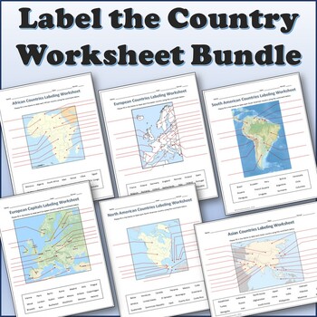 Preview of Labeling the Countries on each Continent Worksheet Bundle - Geography