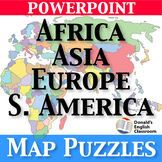 World Map Puzzles Bundle Continents PowerPoint ESL ELL Newcomer