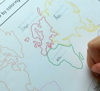 Preview of Continent Map (differentiated, Montessori, label and color) - Spanish & English