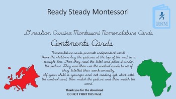 Preview of Continent Nomenclature 3 part cards - Dnealian Cursive