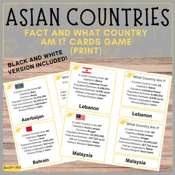 Preview of Continent Study: Countries of Asia Facts & What Country Am I? Match Card GAME