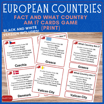 Preview of Continent Study: Countries of Europe Facts & What Country Am I? Match Card GAME