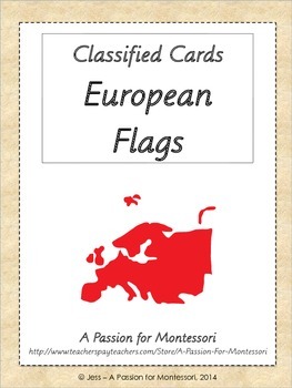 Preview of Montessori European Flags, 49 Three Part Cards Europe Continent Box