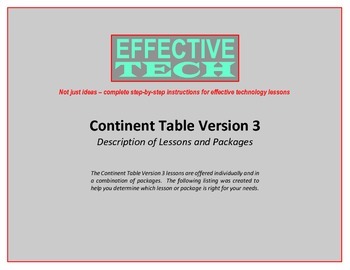 Preview of Continent Table Version 3 Description of Lessons and Packages