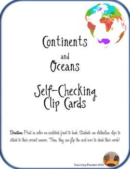 Preview of Continent and Ocean Self-Checking Clip Cards