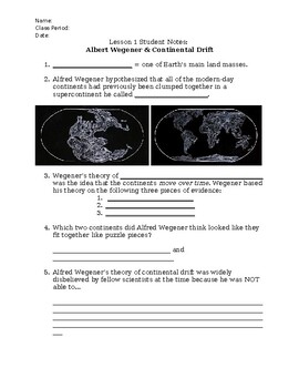 Preview of Continental Drift Notes Worksheet (English)