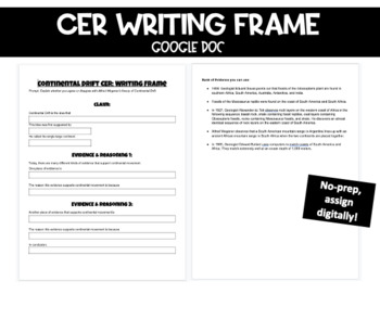 Preview of Continental Drift CER Writing Frame