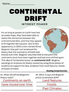 Preview of Continental Drift Interactive Worksheet