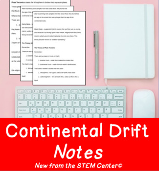 Preview of Continental Drift Notes - Distance Learning