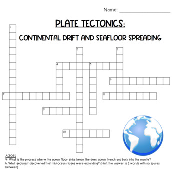 Continental Drift and Seafloor Spreading Crossword Puzzle by E is for