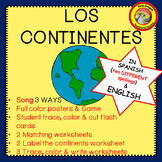 Continentes/Continents Spanish & English Song, Worksheets,