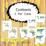Continents 3 Part Cards - geography montessori matching cards