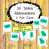 50 States and Abbreviations - geography montessori matching cards
