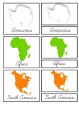 Continents 3-part cards, Outlines, Silhouettes - Montessor