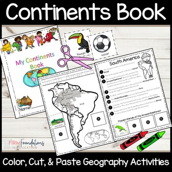 Preview of Continents Book- Map Activities- Color, Cut, and Paste- 7 Continents 5 Oceans