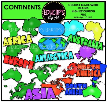 Preview of Continents Clip Art Bundle {Educlips Clipart}