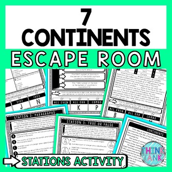 Preview of Continents Escape Room Stations - Reading Comprehension Activity - Geography