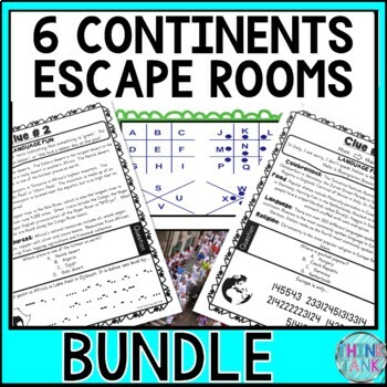 Preview of Continents Escape Rooms BUNDLE - World Geography - Reading Comprehension