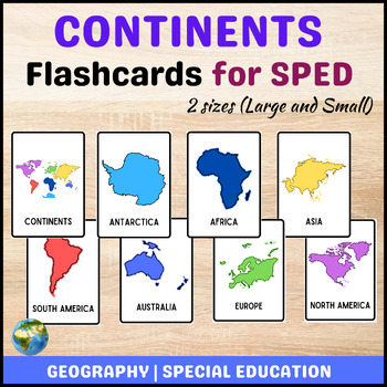 Preview of Continents Flash Cards | Large and Smaller Sizes | SPED | Montessori Printable