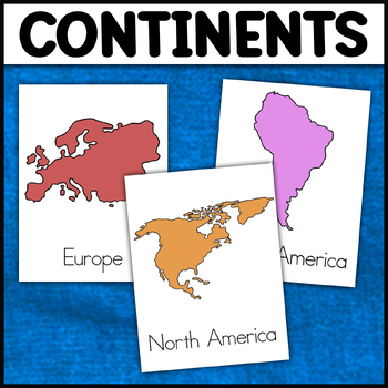 Preview of Continents Flashcards | Montessori Continents 3-PART Cards