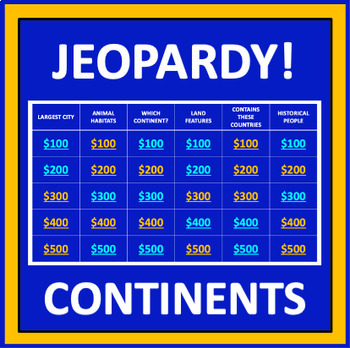 Preview of Continents Jeopardy - an interactive social studies game