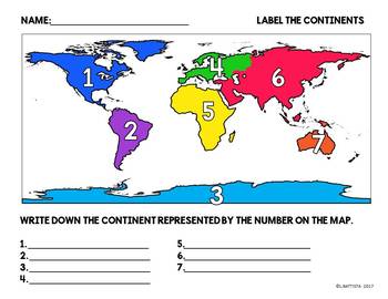 Continents Label Worksheet by Lisa Battista's Classroom | TpT
