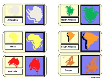 Preview of "Continents Map Match"/Flashcards for Autism
