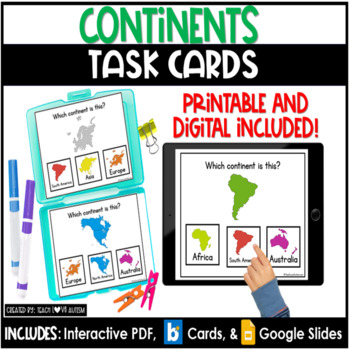 Preview of Continents Matching | Geography | Social Studies Task Cards | Boom Cards