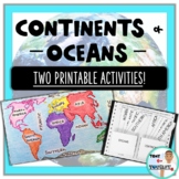 Continents & Oceans Activities- Map Coloring and Interactive Pockets!