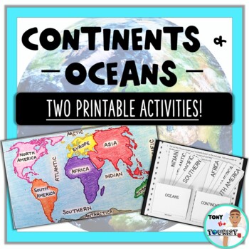 Preview of Continents & Oceans Activities- Map Coloring and Interactive Pockets!